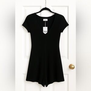 🖤 ZARA Black Ribbed Romper — NWT | Minimal Chic Staple